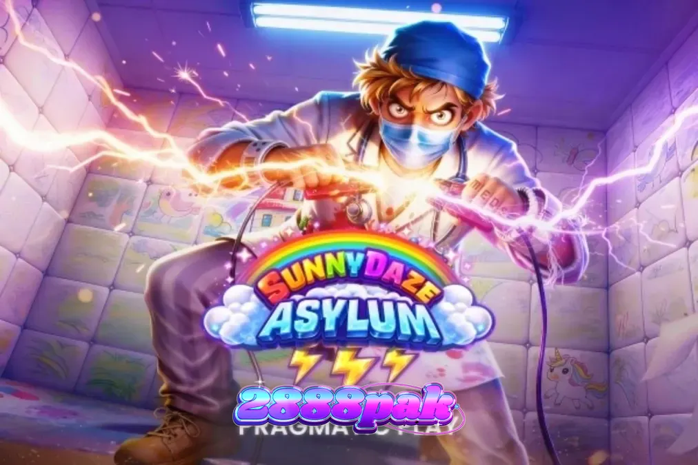 Sunnydaze Asylum স্লট গেমের নিয়ন এবং রঙিন ইন্টারফেসের দৃশ্য